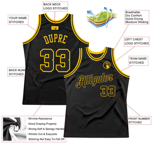 Custom Black Black-Gold Authentic Throwback Basketball Jersey - Sky-Custom