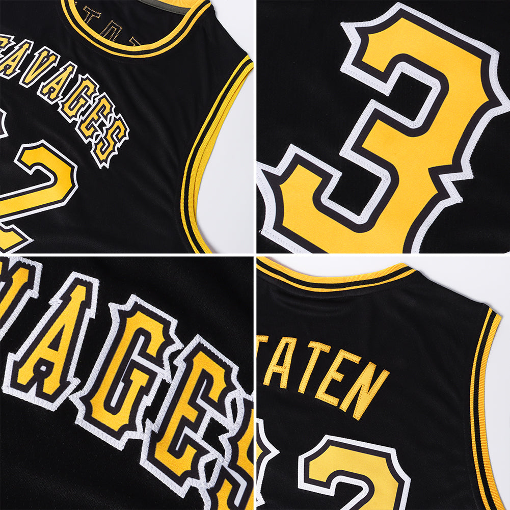 Custom Black Black-Gold Authentic Throwback Basketball Jersey - Sky-Custom