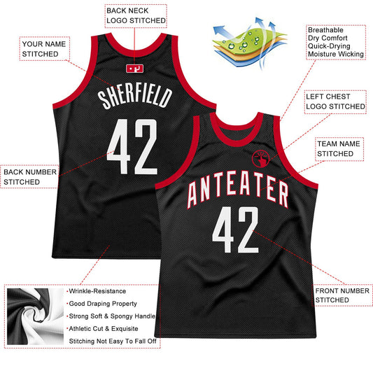 Custom Black White-Red Authentic Throwback Basketball Jersey - Sky-Custom