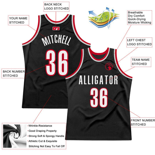 Custom Black White-Red Authentic Throwback Basketball Jersey - Sky-Custom