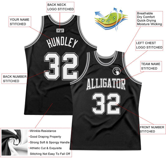 Custom Black White-Silver Authentic Throwback Basketball Jersey - Sky-Custom