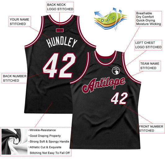 Custom Black White-Maroon Authentic Throwback Basketball Jersey - Sky-Custom
