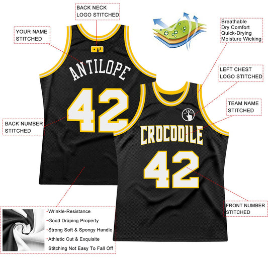 Custom Black White-Gold Authentic Throwback Basketball Jersey - Sky-Custom