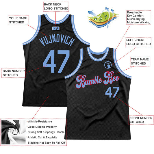 Custom Black Light Blue-Red Authentic Throwback Basketball Jersey - Sky-Custom