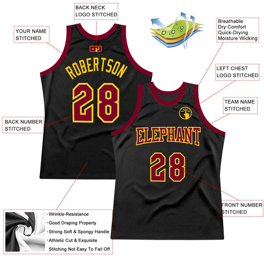 Custom Black Maroon-Gold Authentic Throwback Basketball Jersey - Sky-Custom