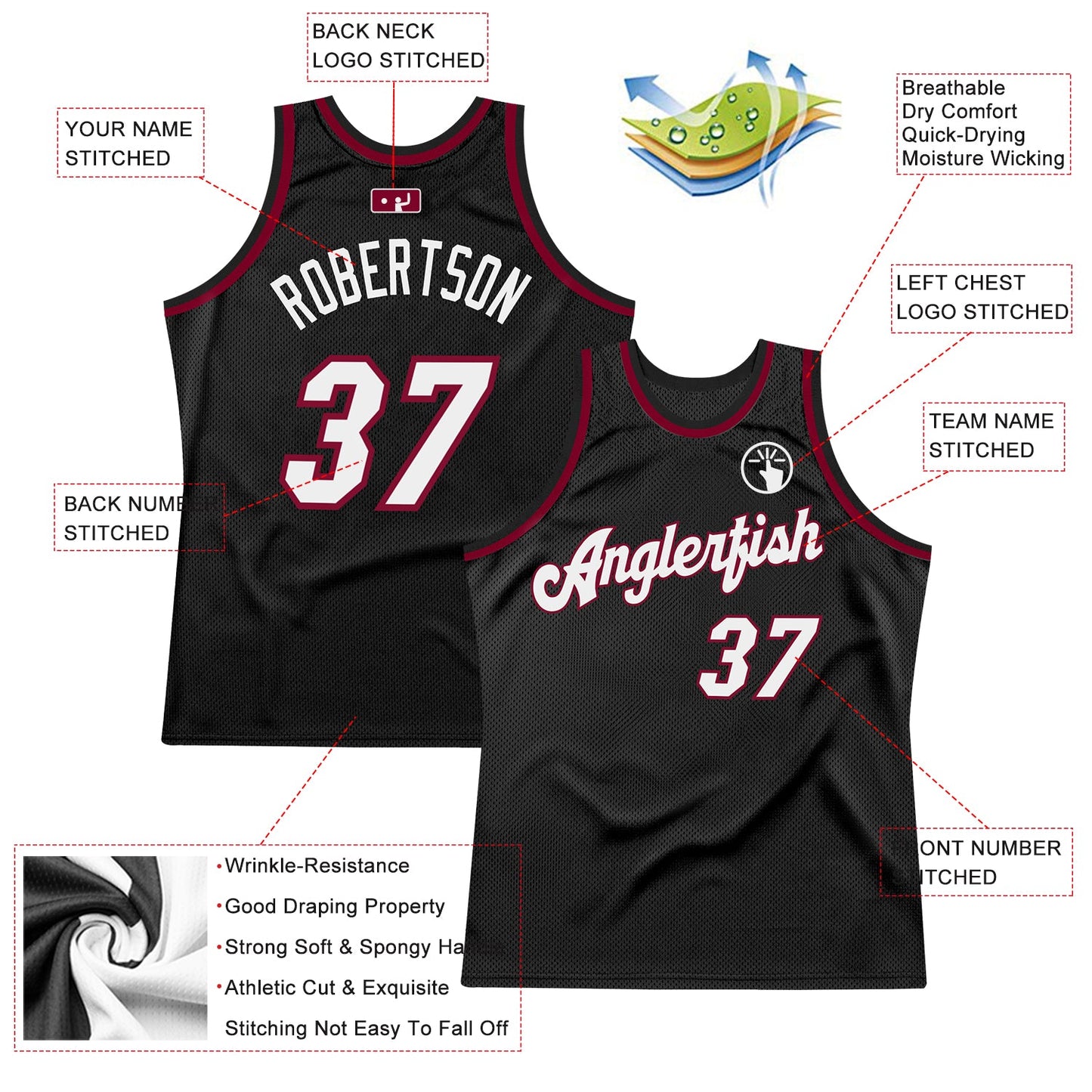 Custom Black White-Maroon Authentic Throwback Basketball Jersey - Sky-Custom