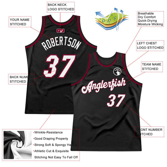 Custom Black White-Maroon Authentic Throwback Basketball Jersey - Sky-Custom