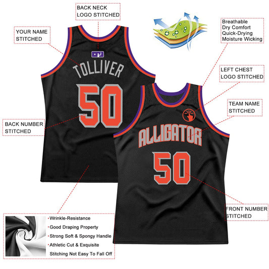 Custom Black Orange-Gray Authentic Throwback Basketball Jersey - Sky-Custom