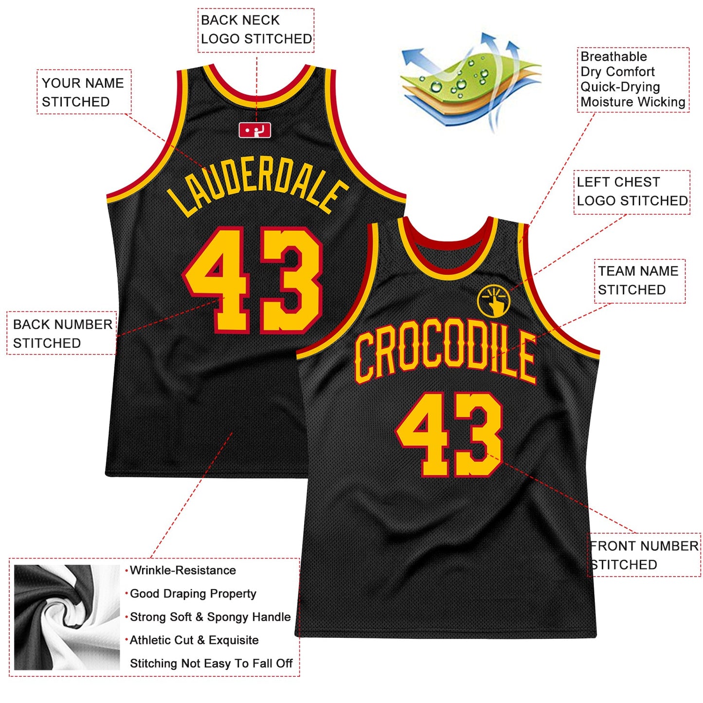 Custom Black Gold-Red Authentic Throwback Basketball Jersey - Sky-Custom
