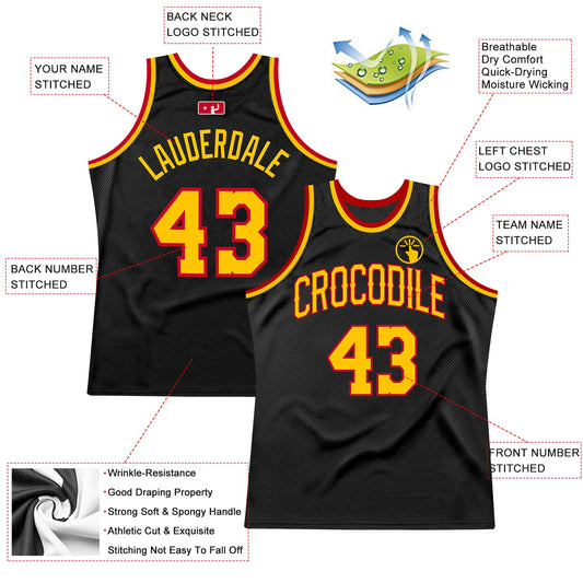 Custom Black Gold-Red Authentic Throwback Basketball Jersey - Sky-Custom
