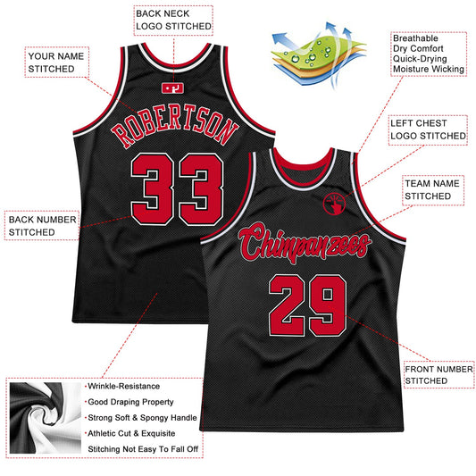 Custom Black Red-White Authentic Throwback Basketball Jersey - Sky-Custom