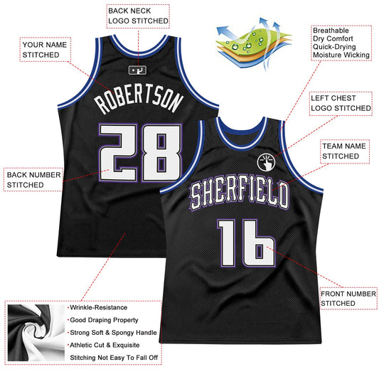 Custom Black White-Royal Authentic Throwback Basketball Jersey - Sky-Custom