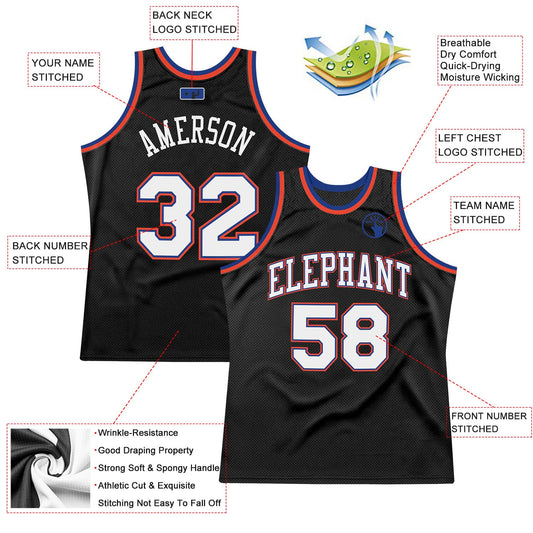 Custom Black White-Orange Authentic Throwback Basketball Jersey - Sky-Custom