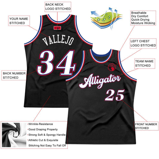 Custom Black White-Red Authentic Throwback Basketball Jersey - Sky-Custom