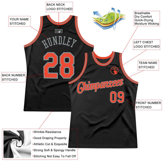 Custom Black Orange-Gray Authentic Throwback Basketball Jersey - Sky-Custom