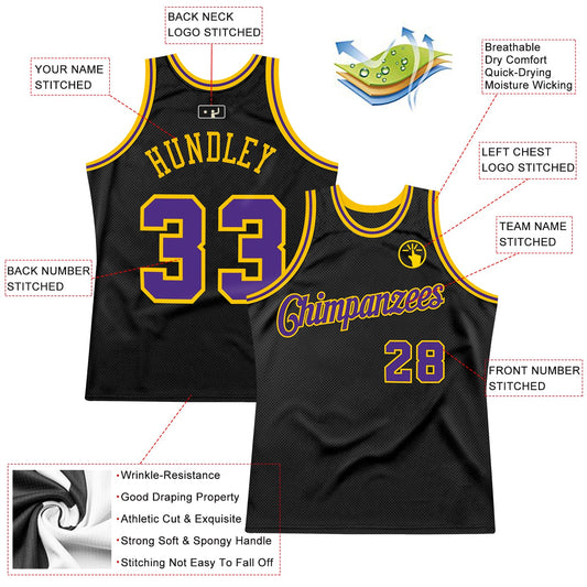 Custom Black Purple-Gold Authentic Throwback Basketball Jersey - Sky-Custom