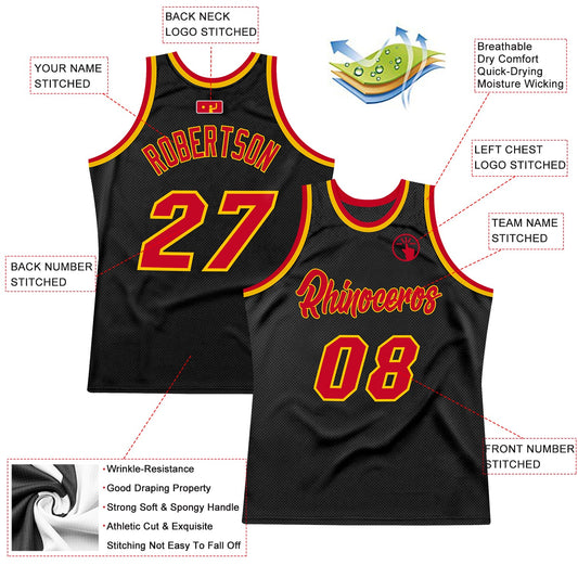 Custom Black Red-Gold Authentic Throwback Basketball Jersey - Sky-Custom