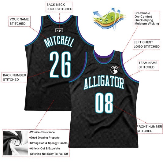 Custom Black White-Teal Authentic Throwback Basketball Jersey - Sky-Custom