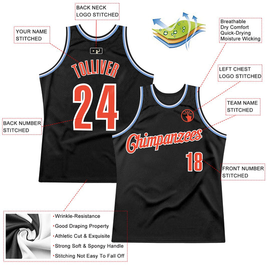 Custom Black Orange-Light Blue Authentic Throwback Basketball Jersey - Sky-Custom
