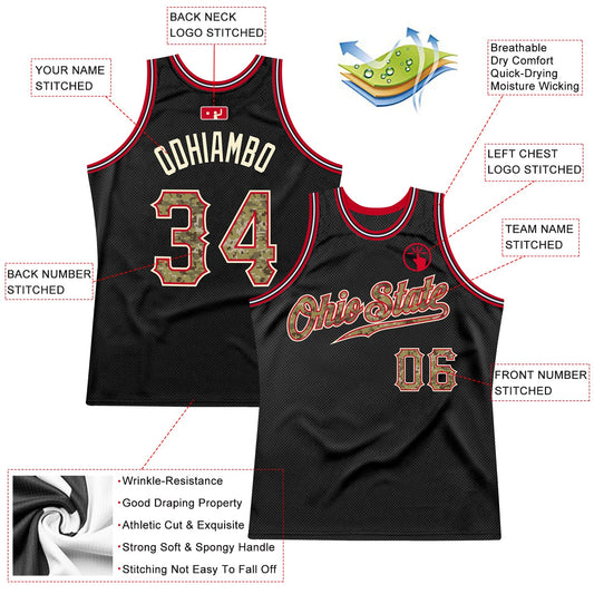 Custom Black Camo-Red Authentic Throwback Basketball Jersey - Sky-Custom