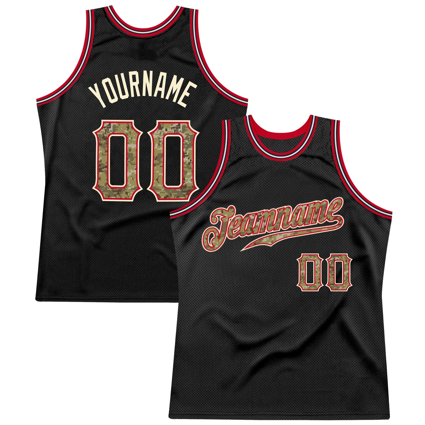 Custom Black Camo-Red Authentic Throwback Basketball Jersey - Sky-Custom