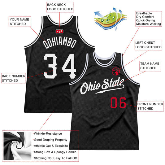 Custom Black White-Red Authentic Throwback Basketball Jersey - Sky-Custom