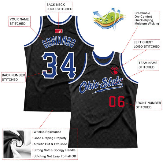 Custom Black Royal-Red Authentic Throwback Basketball Jersey - Sky-Custom