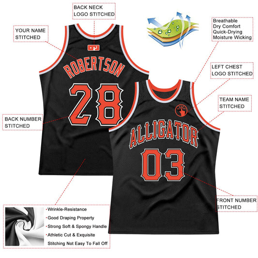 Custom Black Orange-White Authentic Throwback Basketball Jersey - Sky-Custom