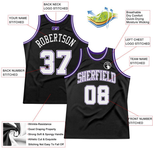 Custom Black White-Purple Authentic Throwback Basketball Jersey - Sky-Custom