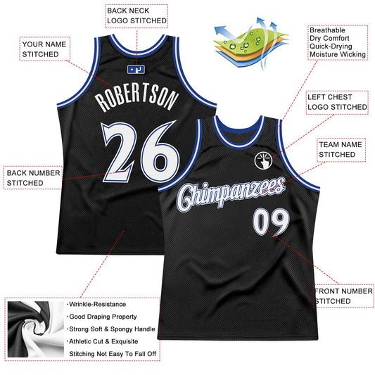 Custom Black White-Royal Authentic Throwback Basketball Jersey - Sky-Custom