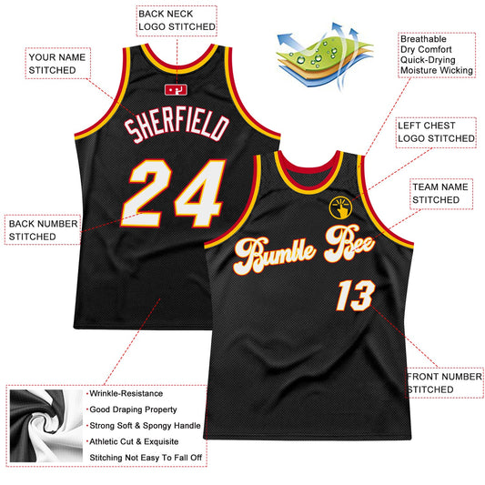 Custom Black White-Red Authentic Throwback Basketball Jersey - Sky-Custom