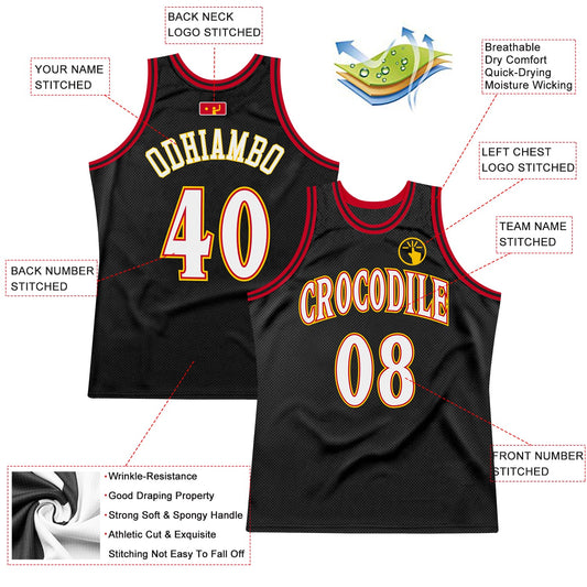 Custom Black White-Red Authentic Throwback Basketball Jersey - Sky-Custom