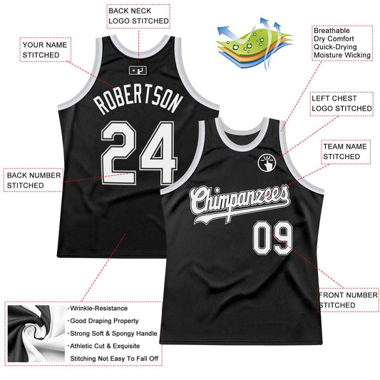 Custom Black White-Gray Authentic Throwback Basketball Jersey - Sky-Custom