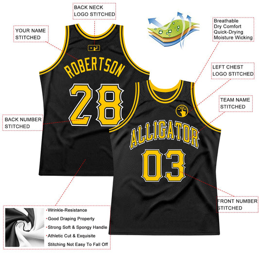 Custom Black Gold-White Authentic Throwback Basketball Jersey - Sky-Custom