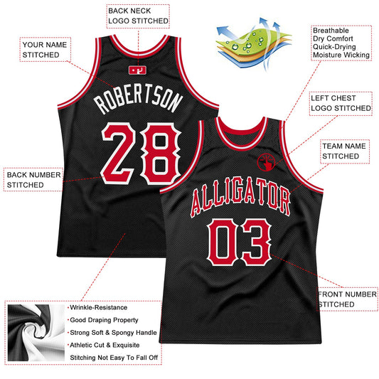 Custom Black Red-White Authentic Throwback Basketball Jersey - Sky-Custom
