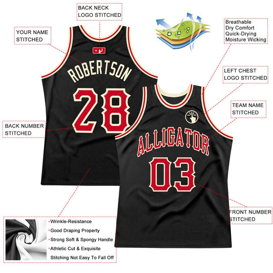 Custom Black Red-Cream Authentic Throwback Basketball Jersey - Sky-Custom