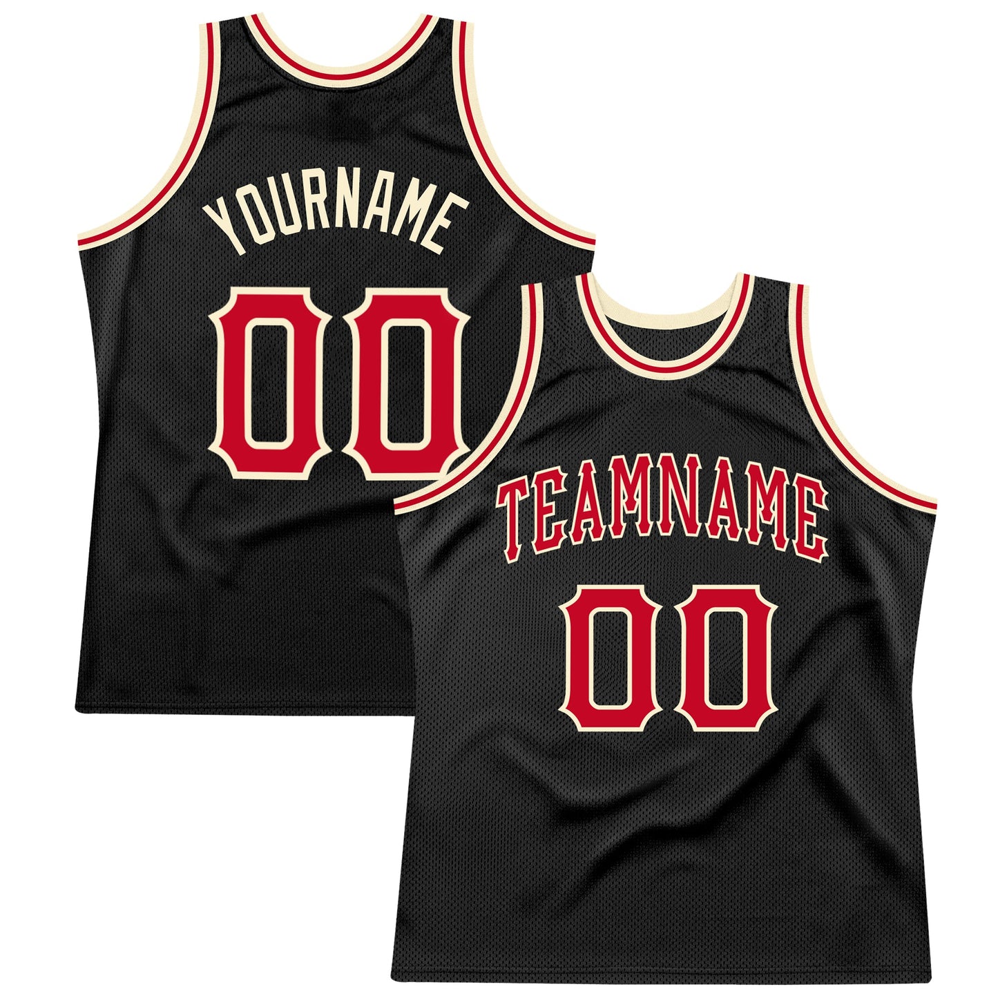 Custom Black Red-Cream Authentic Throwback Basketball Jersey - Sky-Custom