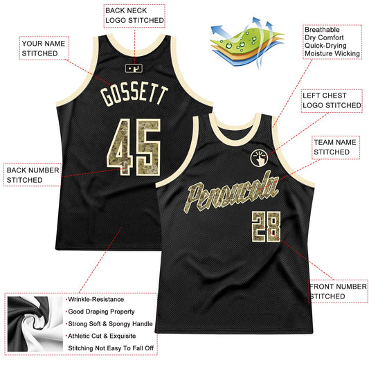 Custom Black Camo-Cream Authentic Throwback Basketball Jersey - Sky-Custom