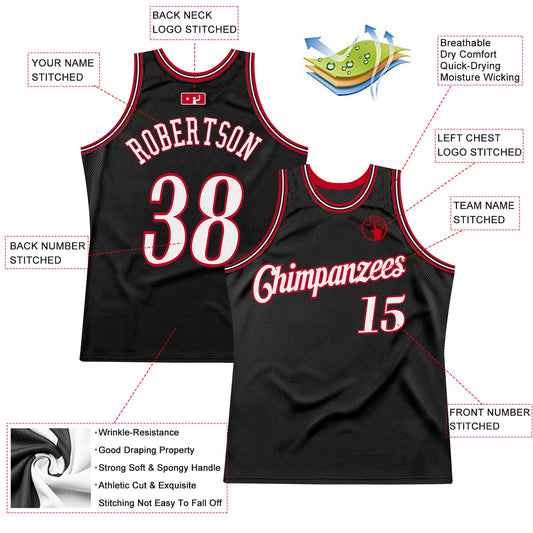 Custom Black White-Red Authentic Throwback Basketball Jersey - Sky-Custom