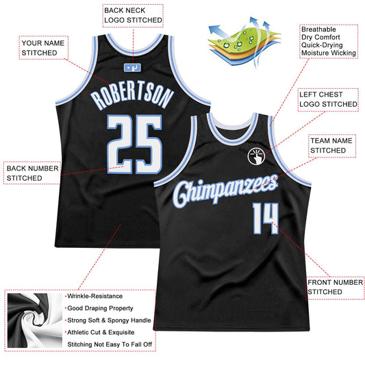 Custom Black White-Light Blue Authentic Throwback Basketball Jersey - Sky-Custom