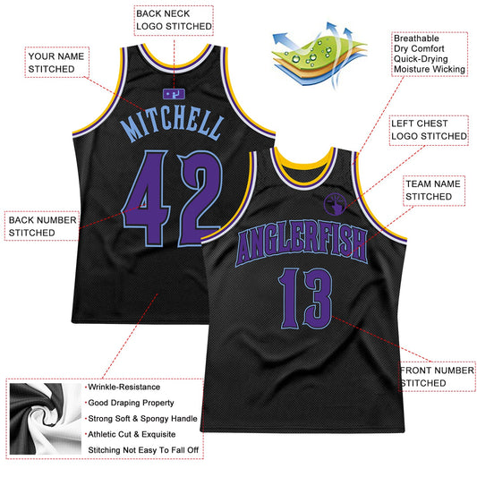 Custom Black Purple-Light Blue Authentic Throwback Basketball Jersey - Sky-Custom