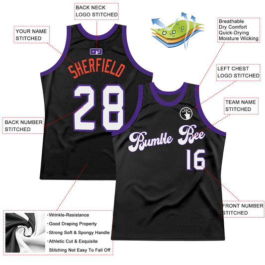 Custom Black White-Purple Authentic Throwback Basketball Jersey - Sky-Custom
