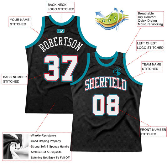 Custom Black White-Teal Authentic Throwback Basketball Jersey - Sky-Custom