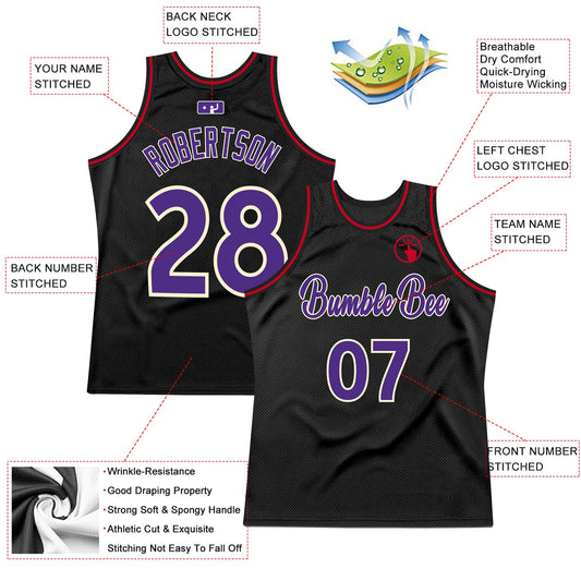 Custom Black Purple-Red Authentic Throwback Basketball Jersey - Sky-Custom