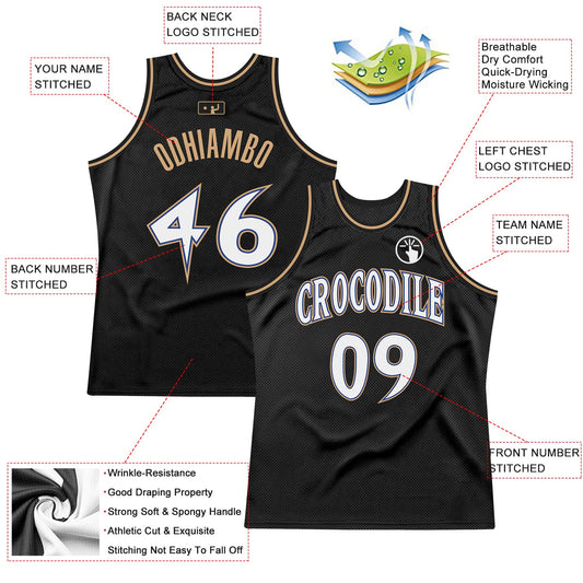 Custom Black White-Old Gold Authentic Throwback Basketball Jersey - Sky-Custom