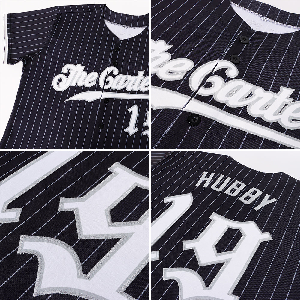 Custom Black Gray Pinstripe White-Gray Authentic Baseball Jersey - Sky-Custom
