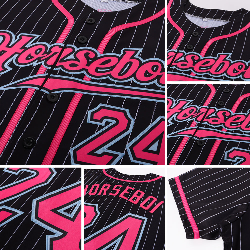 Custom Black White Pinstripe Pink-Light Blue Authentic Baseball Jersey - Sky-Custom