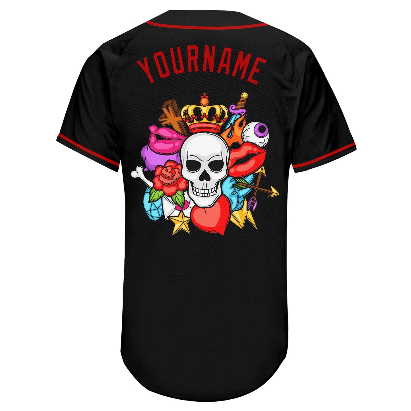 Custom Black White-Red Authentic Skull Fashion Baseball Jersey - Sky-Custom