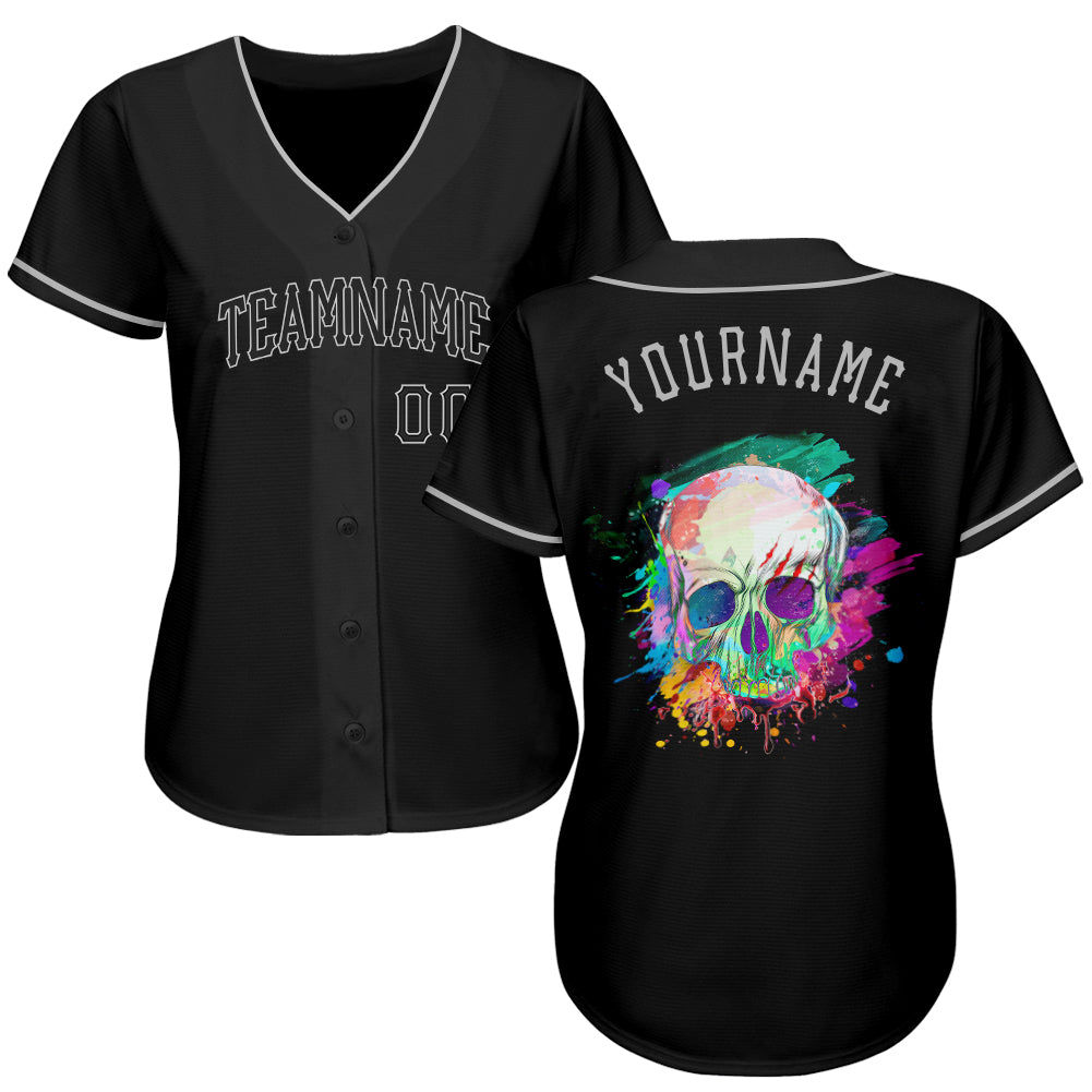 Custom Black Black-Gray Authentic Skull Fashion Baseball Jersey - Sky-Custom