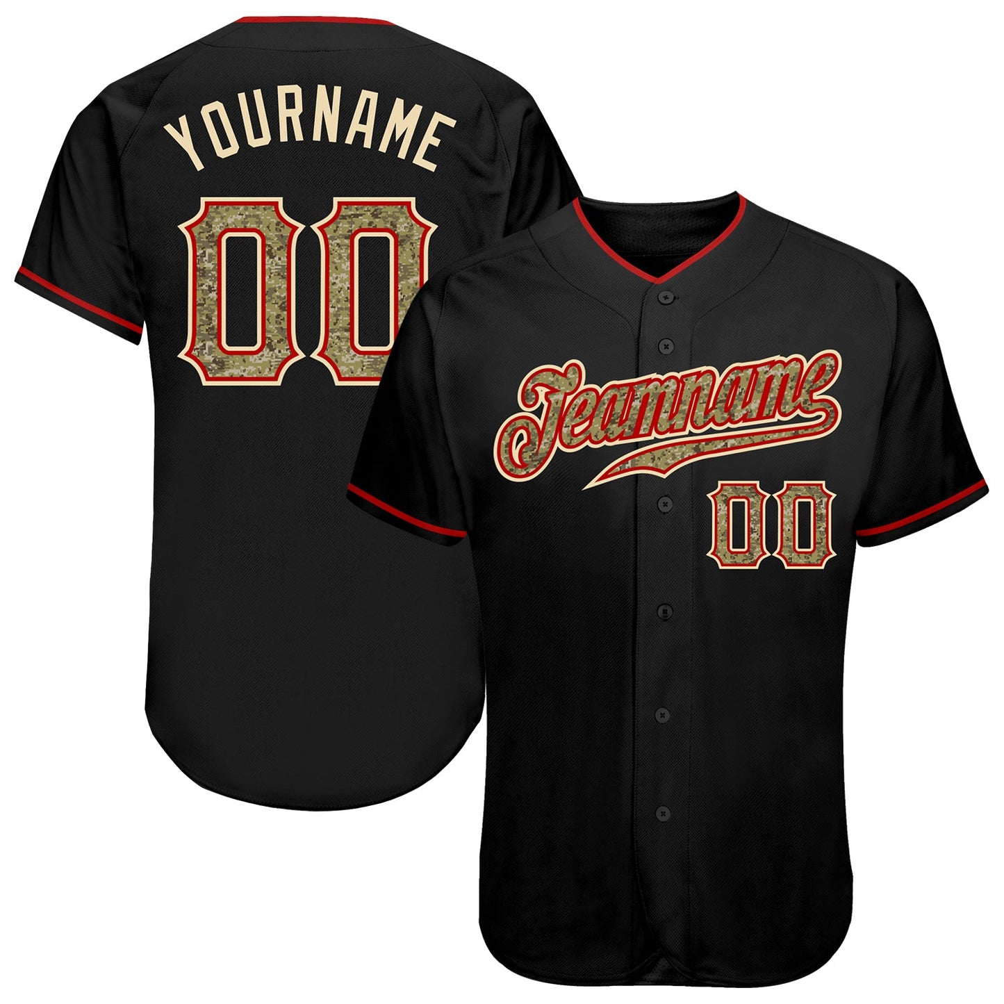 Custom Black Camo-Red Authentic Baseball Jersey - Sky-Custom